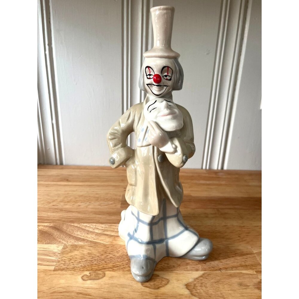 Porcelain Clown Figurine With Theatrical Masks 11" Vintage
